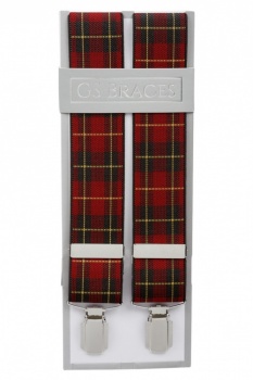 Red Tartan Elastic Trouser Braces With Silver Colour Clips